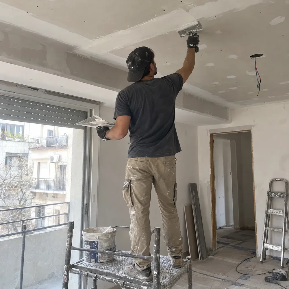 Equipo de yeseros de Yeso Caba trabajando en una obra en Buenos Aires