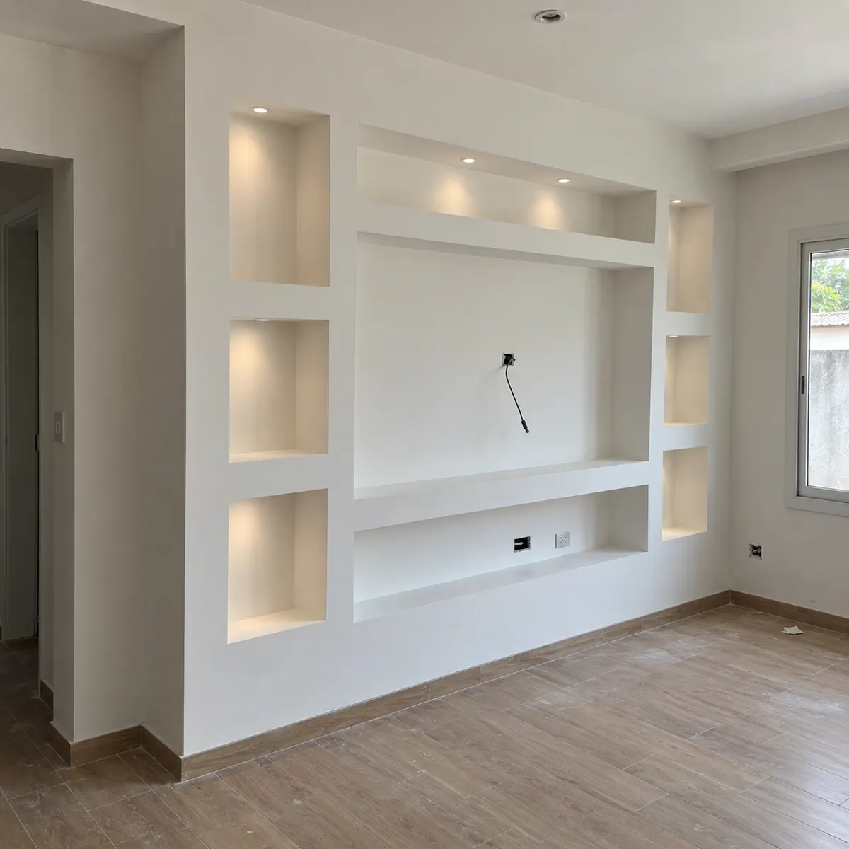 Mueble de Durlock con nichos para TV en Caballito
